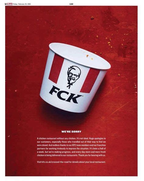 #KFC has taken out a full-page ad in a number of newspapers to apologise for its recent chicken ...