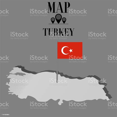 Turkey Outline World Map Contour Silhouette With National Flag On ...