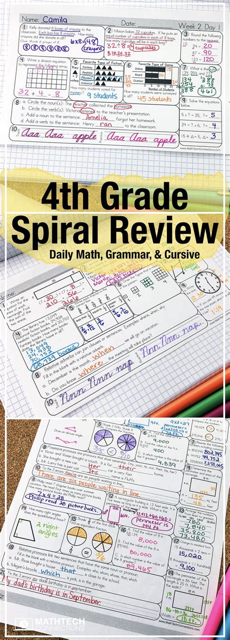 4th Grade Math Spiral Review Morning Work Worksheets, Homework, Grammar ...