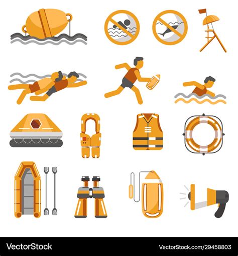 Lifeguard equipment items and swimming safety Vector Image