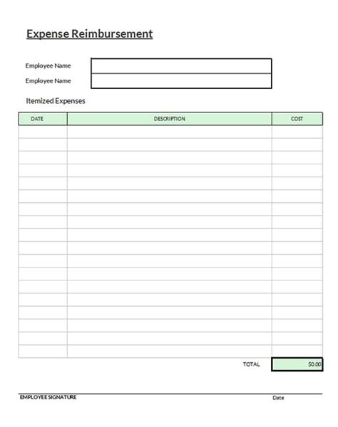 Expense Reimbursement Form Template - Download Excel