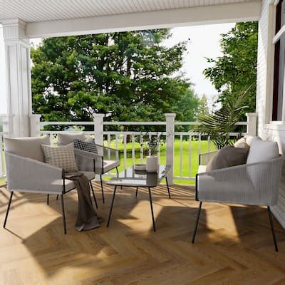 4 Piece Outdoor Conversation Sets, Patio Furniture Chairs Sofa Sets with Glass Top Coffee Table ...