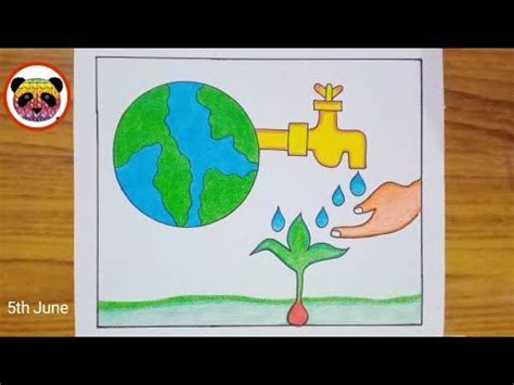 a drawing of a hand holding a water faucet with the earth in it