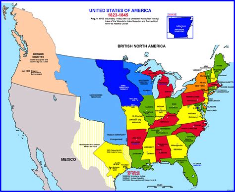 Map of The Oregon Treaty in 1823- 1845: The west side of the United ...