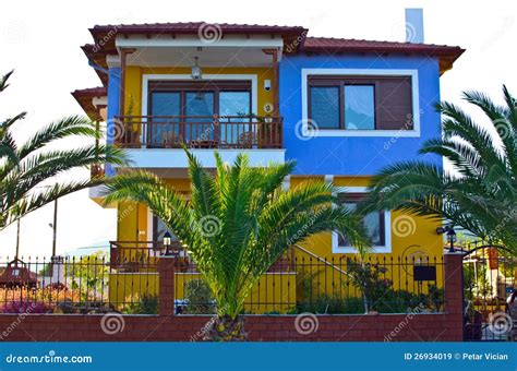 Colorful Mediterranean House and Balcony Stock Image - Image of accommodation, architectural ...