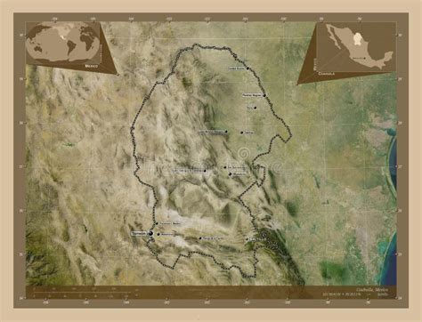 Coahuila, Mexico. Low-res Satellite. Labelled Points of Cities Stock ...