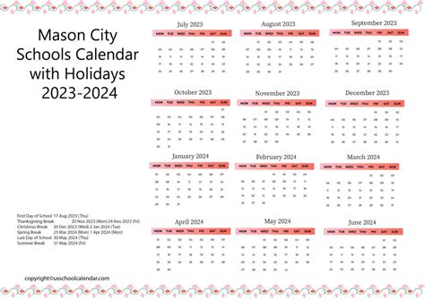 Mason City Schools Ohio Calendar - US School Calendar