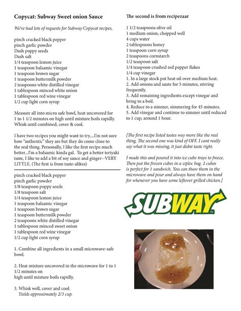 Subway Sweet Onion Sauce Recipes