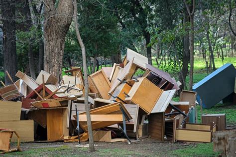 A Lot of Old Wooden Furniture is Thrown Away in the Park Stock Image ...