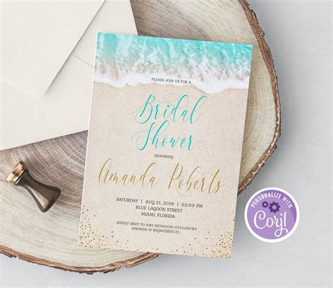 Beach Bridal Shower Invite Invitation Beach Theme Ocean - Etsy