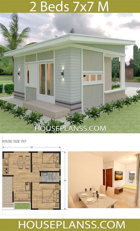 Small House Design Plans 7x7 with 2 Bedrooms