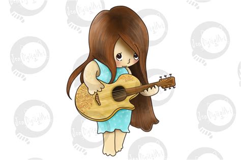 Girl with a Guitar | PNG/JPEG clip art illustration By JenDigitalArt | TheHungryJPEG