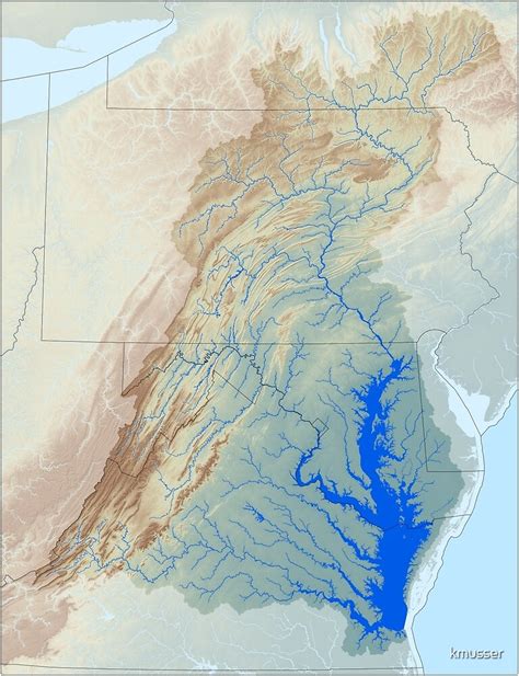 "Chesapeake Bay Watershed Map - Raw Landscape" by kmusser | Redbubble