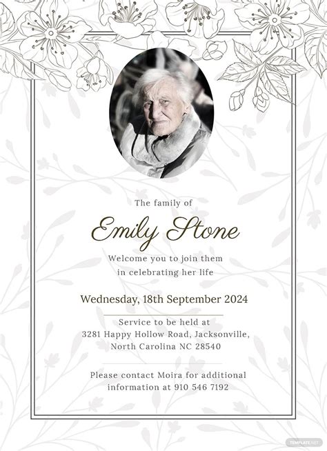 Funeral Announcement Invitation Template [Free JPG] - Illustrator, Word, Outlook, Apple Pages ...