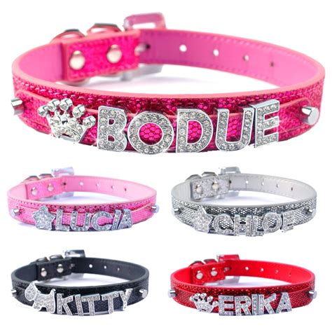 DIY Name Dog Collars Bling Personalized Pet Dog Collar With Diamond Bucklet Puppy Cat Necklace W ...