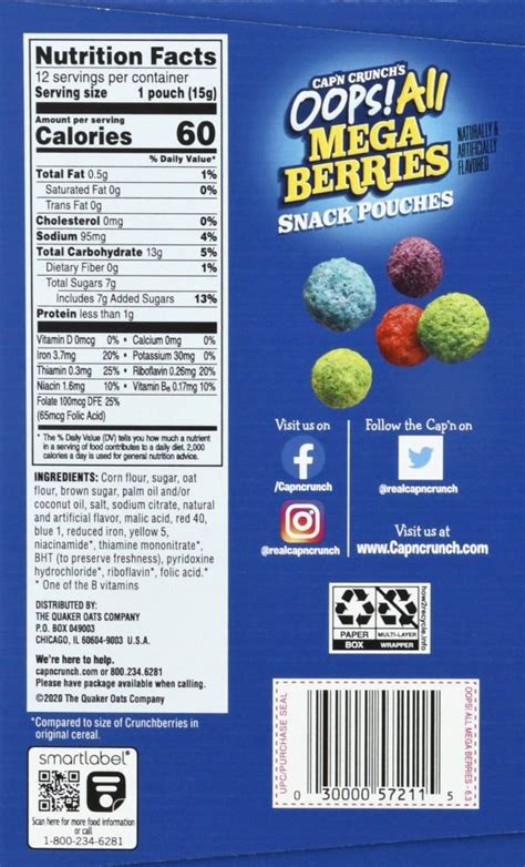 Kroger - Cap'N Crunch's Oops All Mega Berries Sweetened Corn & Oat Snack Pouches, 12 ct / 0.52 ...
