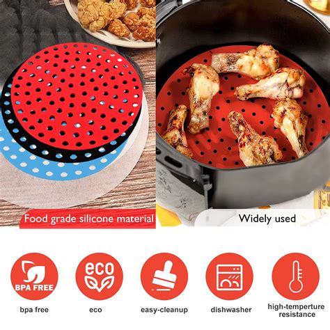 Reusable Silicone Air Fryer Liners, 3 Pieces 8 Inch Non-Stick Air Fryer Liners Silicone Round ...