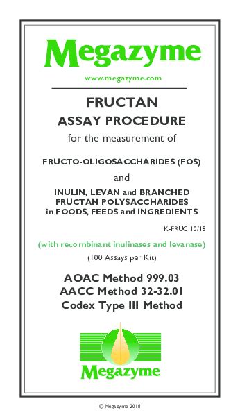 (PDF) FRUCTAN ASSAY PROCEDURE for the measurement of FRUCTO-OLIGOSACCHARIDES (FOS) and INULIN ...