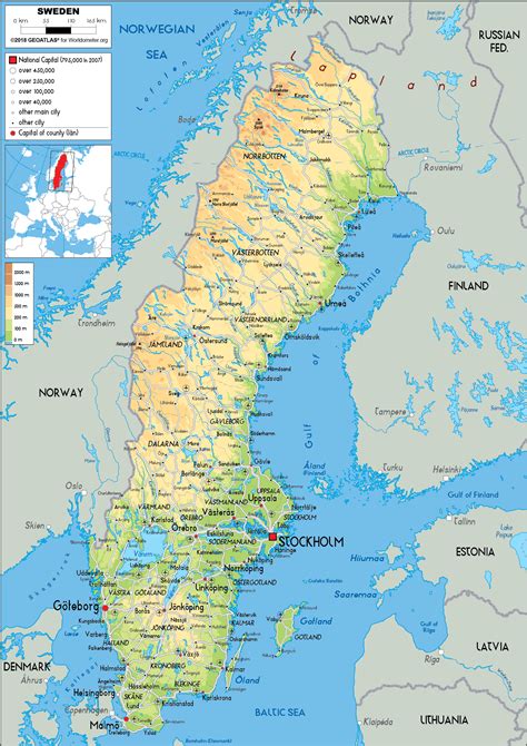 Sweden Map (Physical) - Worldometer