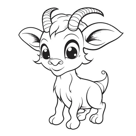 Drawing Of Cartoon Baby Goat On A White Background Outline Sketch Vector, Goat Clipart, Drawing ...