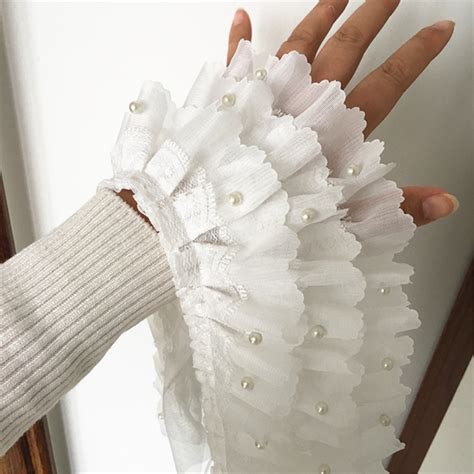 3 Layer Bead Pearl Ruffled Lace Pleated Chiffon Fringe Trim Fabric DIY ...