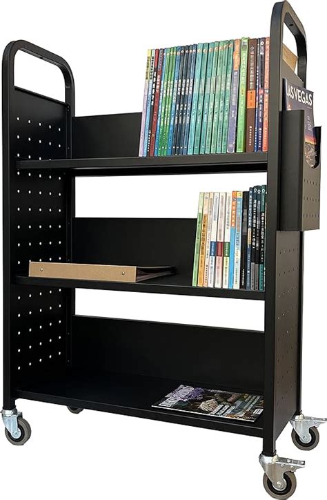 Amazon.com: Workington Rolling Book Truck Book Cart with 3 Flat Shelves ...