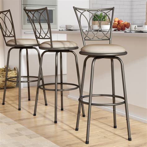 3 Padded Metal Stools Swivel Adjustable Bar Height Bronze Kitchen Counter Stool Contemporary Bar ...