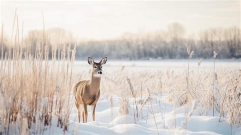 Premium AI Image | deer standing in a snowy field with snow on the ground.