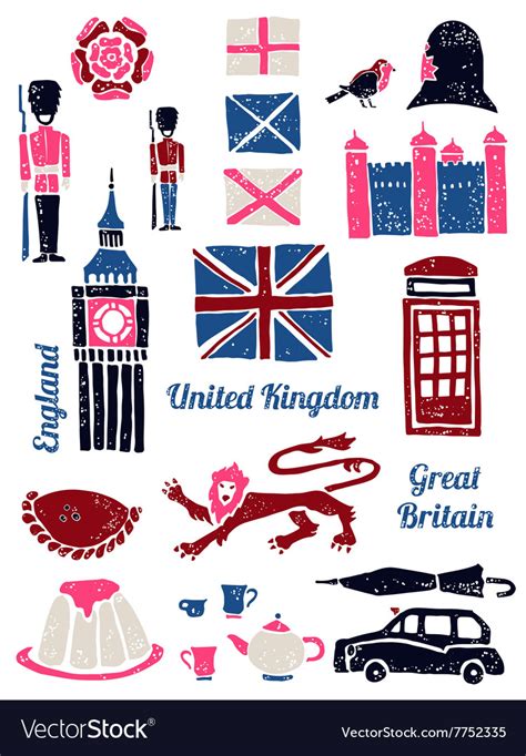 Symbols of uk set in lino style Royalty Free Vector Image