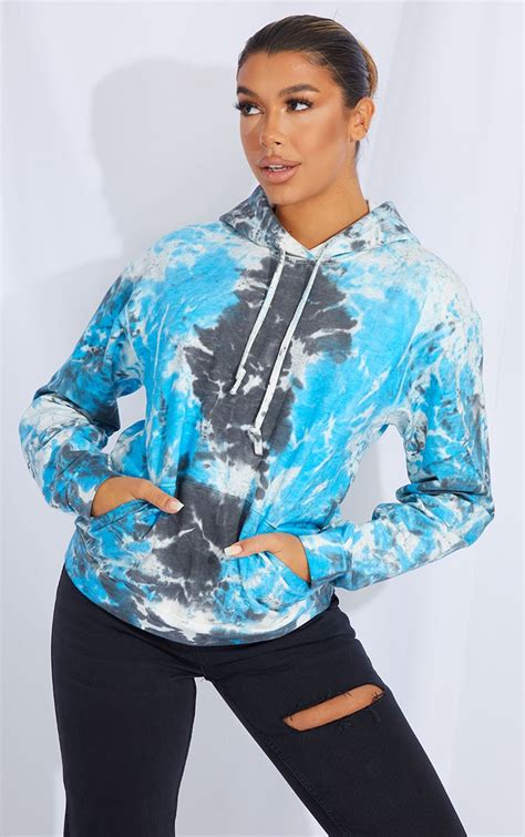 Blue Tie Dye Hoodie | Tops | PrettyLittleThing