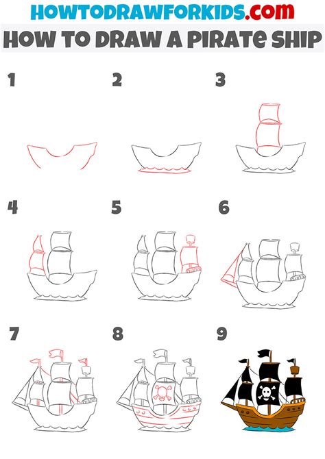 How To Draw A Pirate Ship Easy Drawing Tutorial For Kids | Images and ...