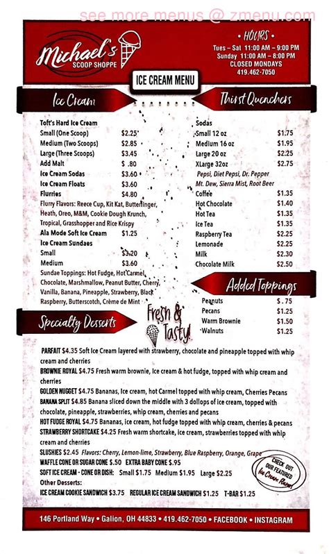 Menu at Michael's restaurant, Galion