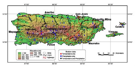 Terrain map of Puerto Rico, Vieques, and Culebra, showing climate... | Download Scientific Diagram