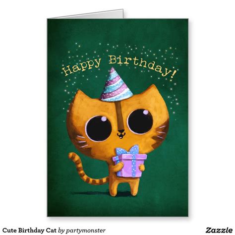 Cute Birthday Cat Greeting Card Cat Birthday Card, Happy Birthday ...