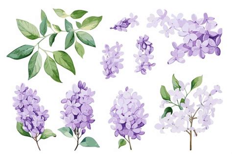 Premium Vector | Set delicate lilac watercolor clipart