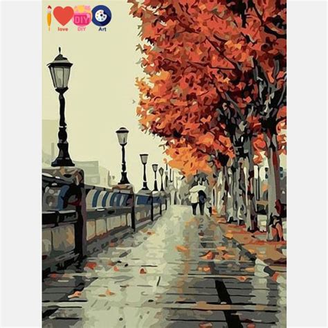 Autumn Walk In Yellow Tree Road Landscape – I Love DIY Art