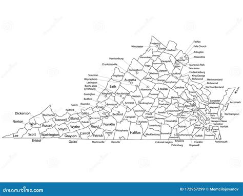 Counties Map of US State of Virginia Stock Vector - Illustration of ...