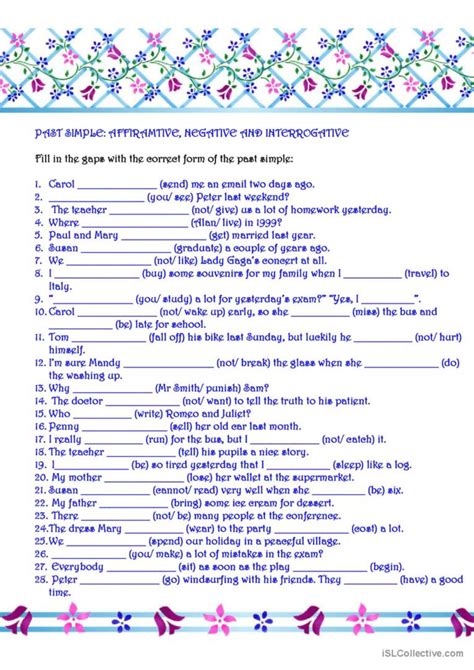 PAST SIMPLE: AFFIRMATIVE, NEGATIVE A…: English ESL worksheets pdf & doc