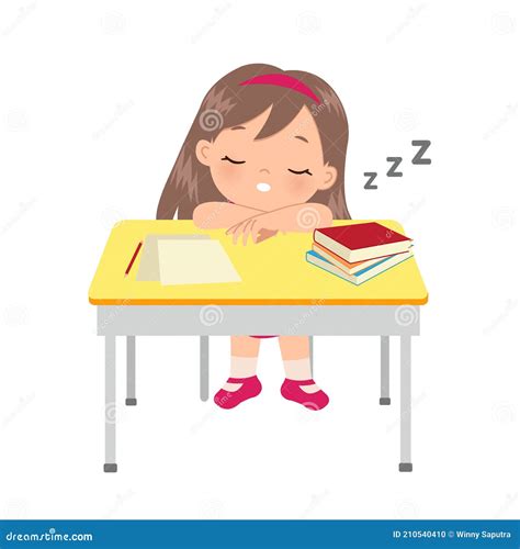 Cute Girl Sleeping in Her Study Desk. Lazy Kid Concept Stock Vector ...