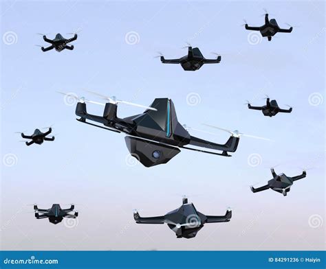 Swarm of Security Drones with Surveillance Camera Flying in the Sky ...