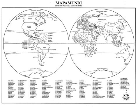 Mapamundi para imprimir, Mapamundi con nombres, Mapamundi