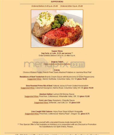 Menu of Ringside Steakhouse in Portland, OR 97230