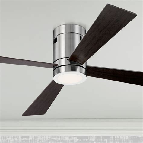 52" Casa Vieja Modern Hugger Ceiling Fan with Light LED Remote Flush Mount Brushed Nickel Oiled ...