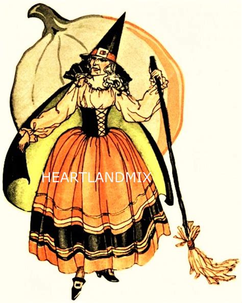 Vintage Digital Halloween WITCH Illustration Image Download Printable 2 ...