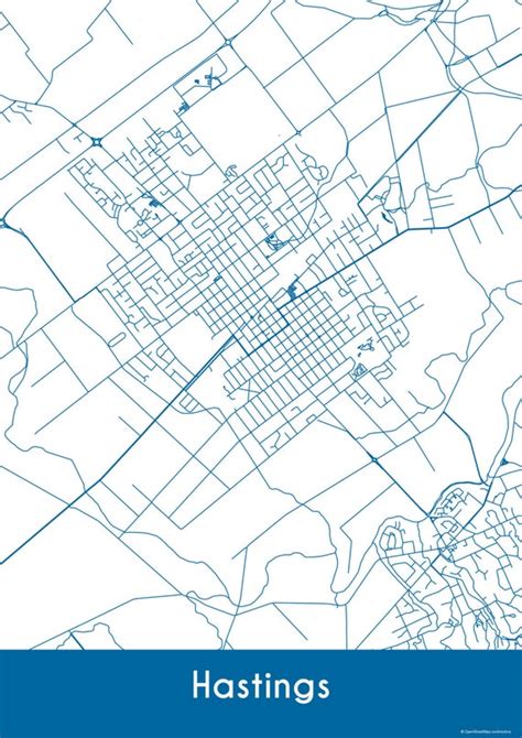 Hastings Map Roads Hastings Print City Map Art of