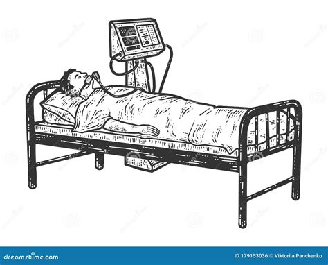 Coronavirus Patient Connected To Ventilator. Sketch Scratch Board Imitation Stock Vector ...