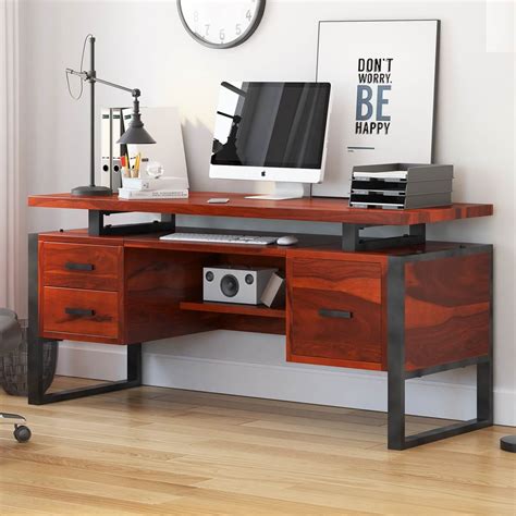 Hondah Solid Wood 64" Large Industrial Home Office Computer Desk