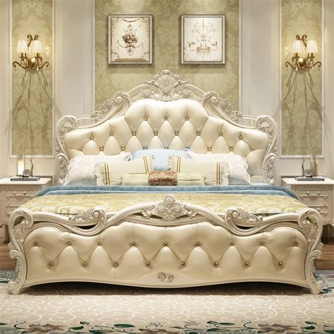 Vintage royal style princess bed genuine leather bed|Bedroom Sets| - AliExpress