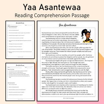 Yaa Asantewaa Biography Reading Comprehension Printable | TPT