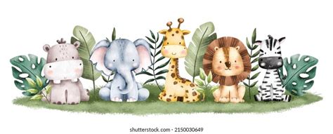 Safari Animals Watercolor Clipart, Tropical Animal Png, Cute By WatercolorPNG TheHungryJPEG ...